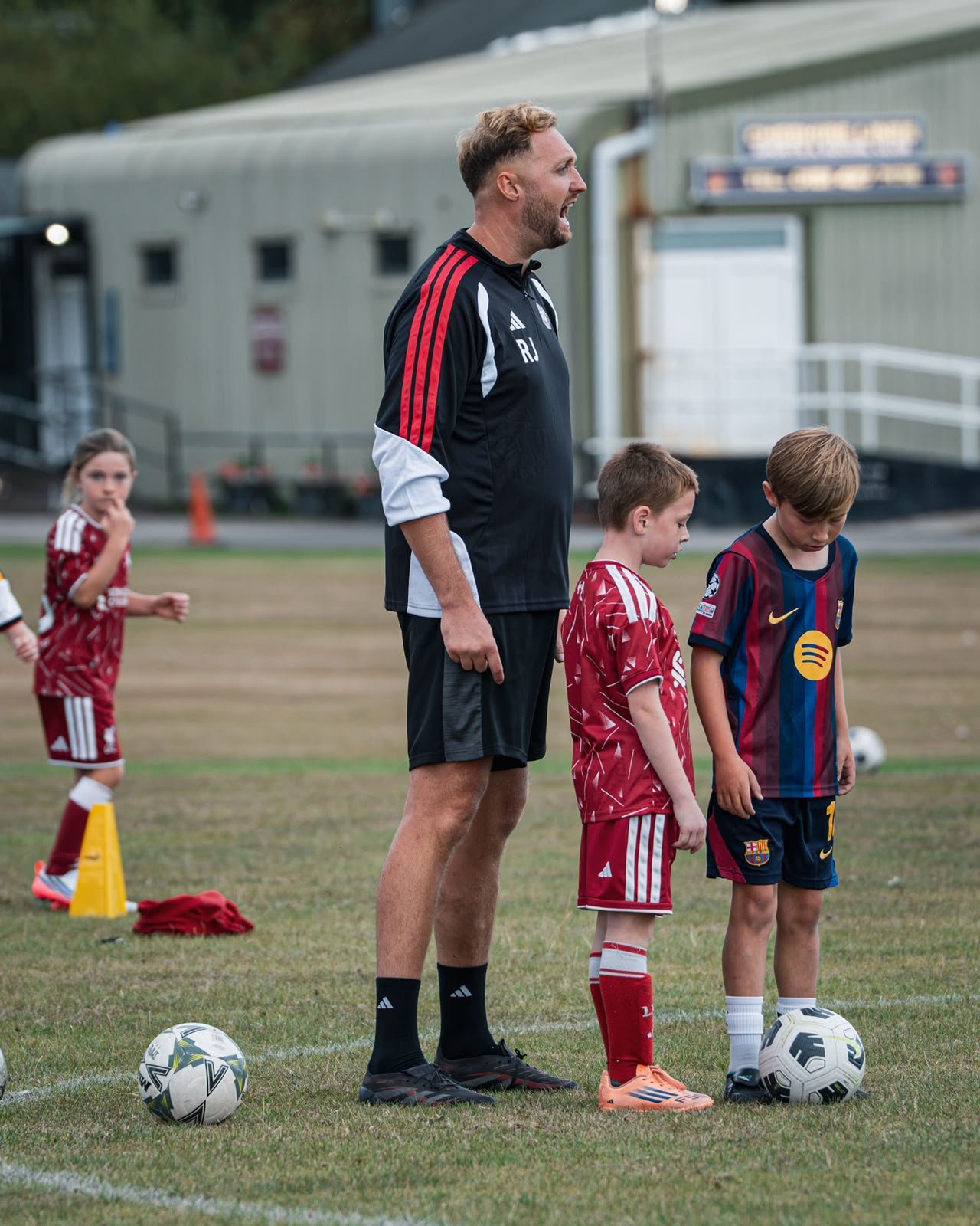 Goalkeeper coach Ryan Jones leading a coaching session in Liverpool